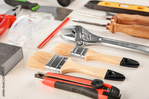 Set of tools on white background