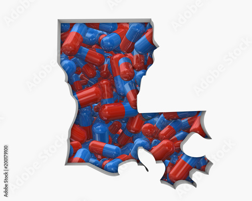 Louisiana LA Pills Drugs Health Care Insurance Map 3d Illustration