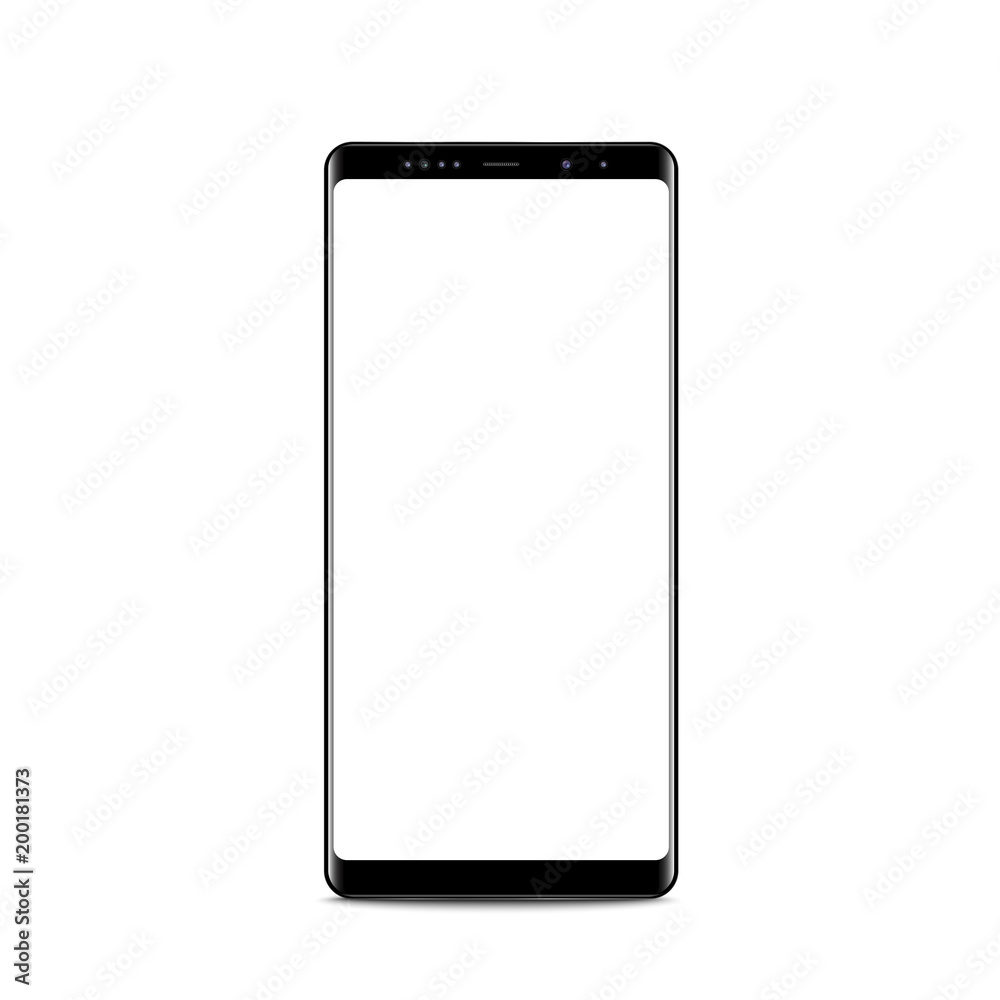 New version of black slim smartphone similar to with blank white screen. Realistic vector illustration. New version of black slim smartphone similar to with blank white screen. Realistic vector illustration.