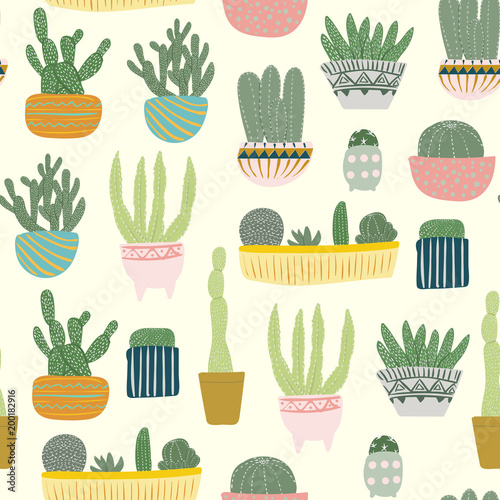 Seamless pattern of cactus. Background for wrapping paper and sales packages. Vector illustration. Cartoon flat style