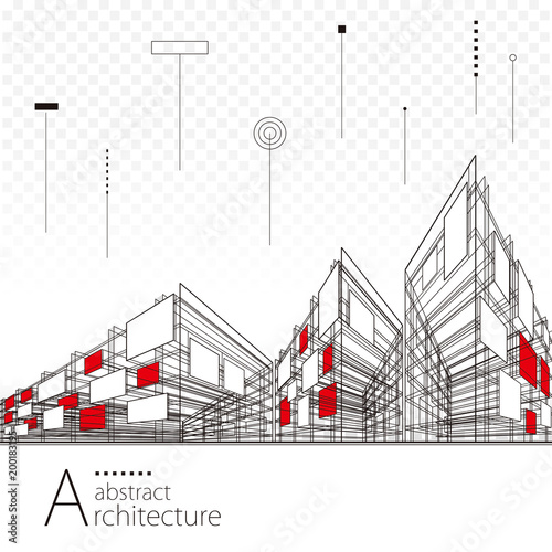 Architecture creative city building perspective lines, modern urban architecture abstract background.  