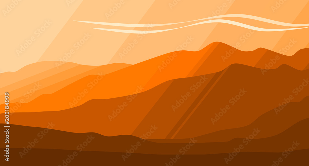 Tranquil Sunrise/Sunset Mountain Range. Graphic Design Landscape Background with Copy Space.