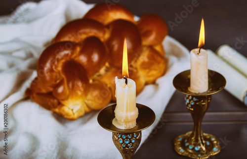 Homemade freshly baked challah for the Holy Sabbath Traditional Jewish Sabbath ritual