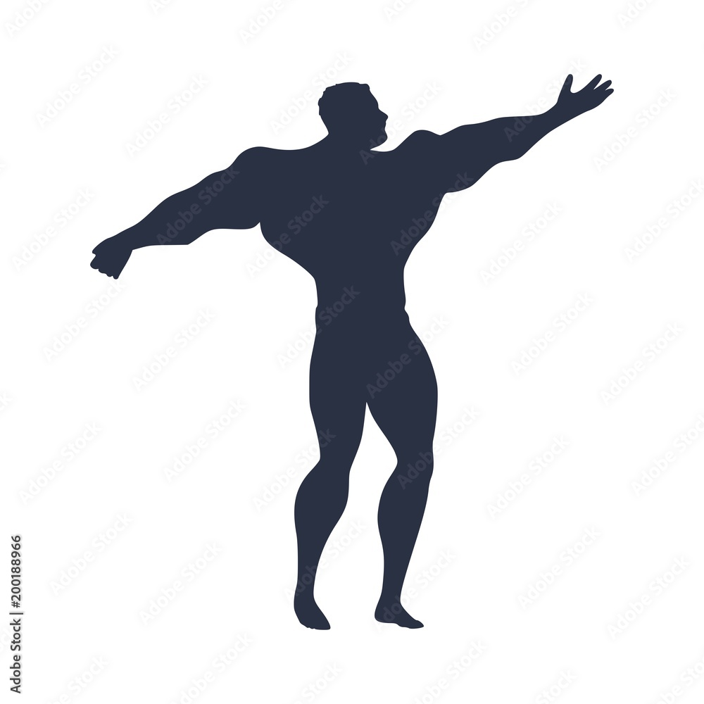 Bodybuilder silhouette. Muscular man posing. Sketch style illustration
