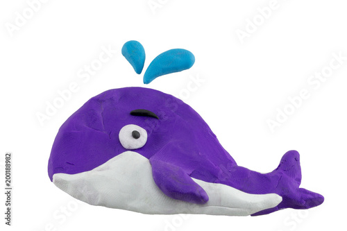 close up play dough whale isolated on white background.