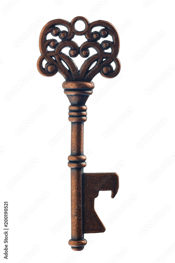Ornate Brass Skeleton Key On White Background Ornate Brass Skeleton Key On White Background