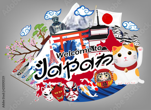 welcome to japan logo with japan object & landmark