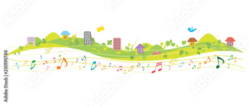 グリーン 山 横長 街