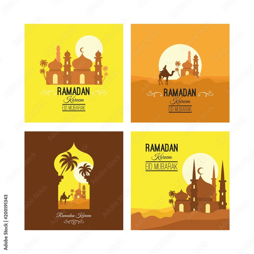 Fototapeta premium Flat Ramadan illustrations, greeting cards,