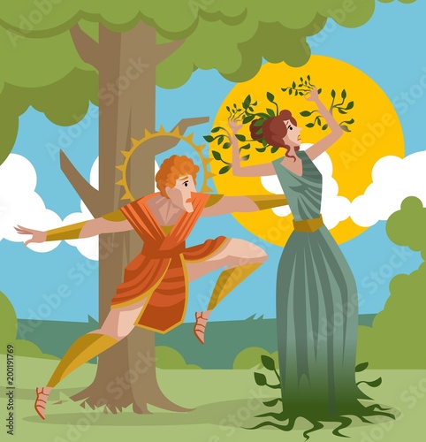 Obraz na płótnie daphne greek mythology transforming into laurel plant and apollo