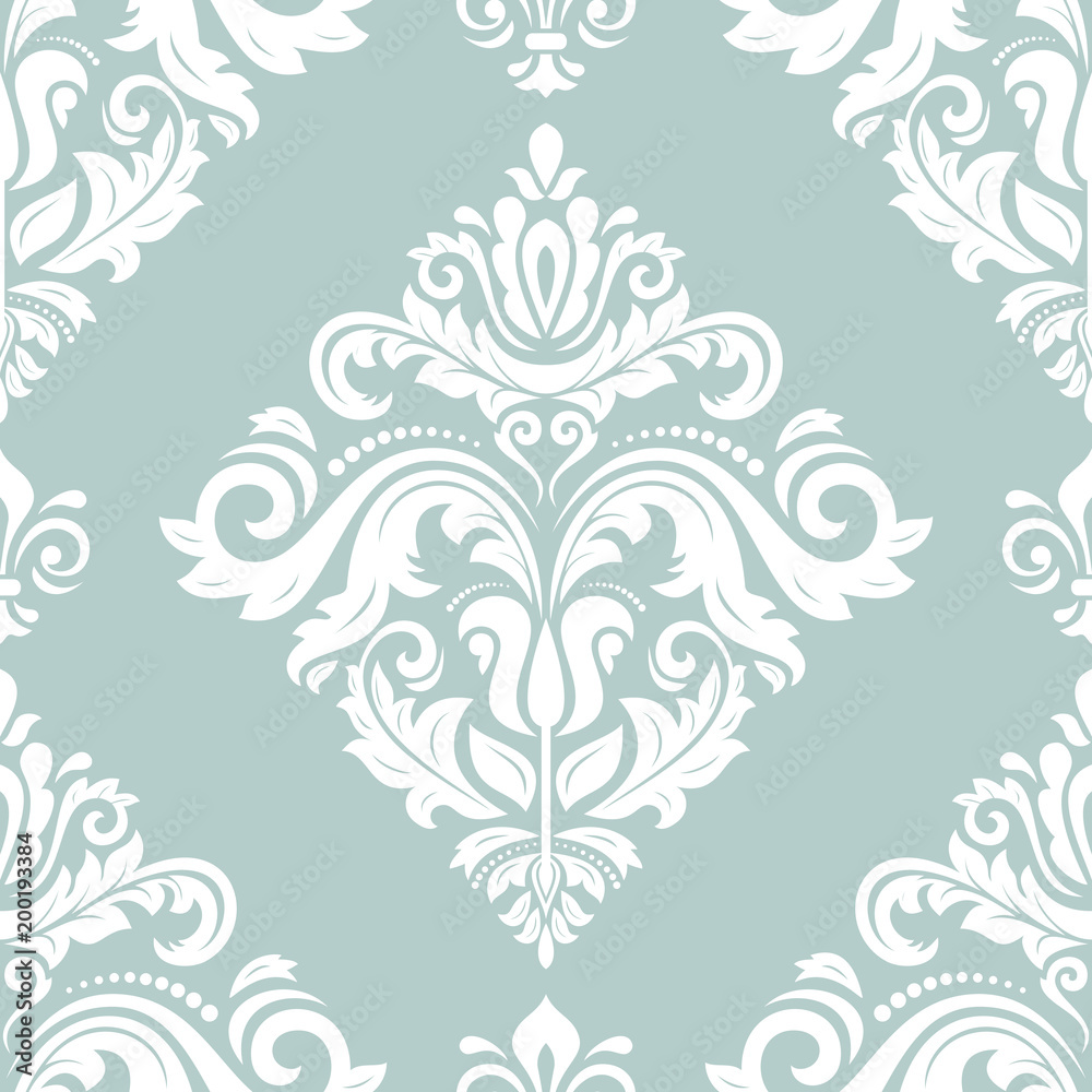 Orient vector classic light blue and white pattern. Seamless abstract background with vintage elements. Orient background. Ornament for wallpaper and packaging