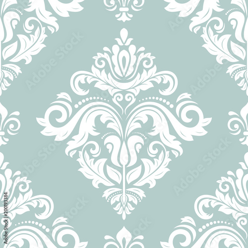 Orient vector classic light blue and white pattern. Seamless abstract background with vintage elements. Orient background. Ornament for wallpaper and packaging
