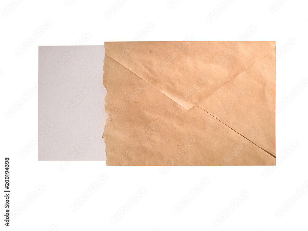 Vintage letter with piece of paper on white background