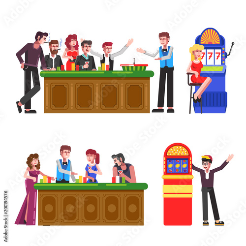 People with cigarettes and drinks at casino set