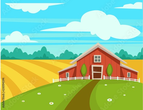 Farm house or farmer household agriculture scenery vector cartoon design