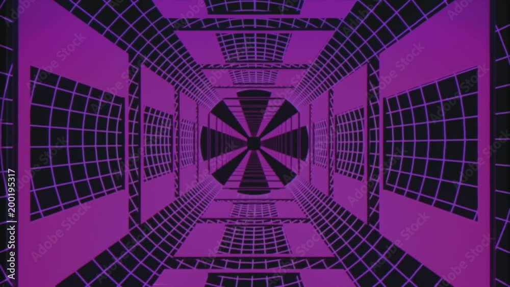 endless flight through retro style cyber purple grid tunnel VHS effect motion graphics animation background new quality futuristic vintage cool nice beautiful video footage