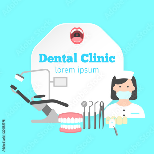 Poster with icons of dental clinic services