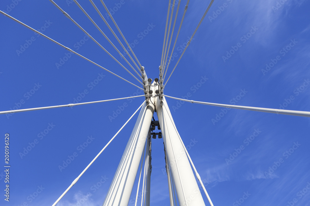 Hungerford Bridge and Golden Jubilee Bridges on Thames River, details of construction, London, United Kingdom. Hungerford Bridge and Golden Jubilee Bridges on Thames River, details of construction, London, United Kingdom.