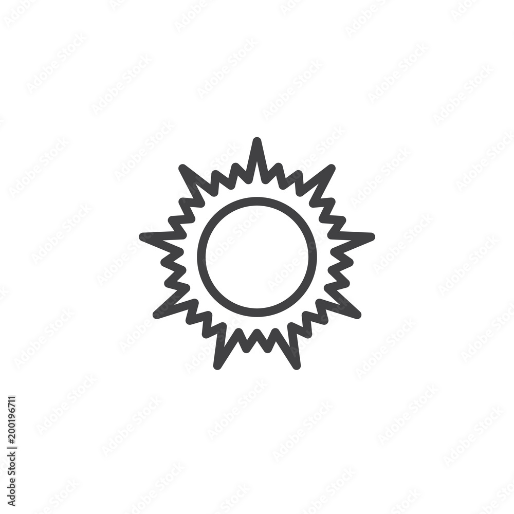 Scorching sun outline icon. linear style sign for mobile concept and web design. Baking sun simple line vector icon. Symbol, logo illustration. Pixel perfect vector graphics