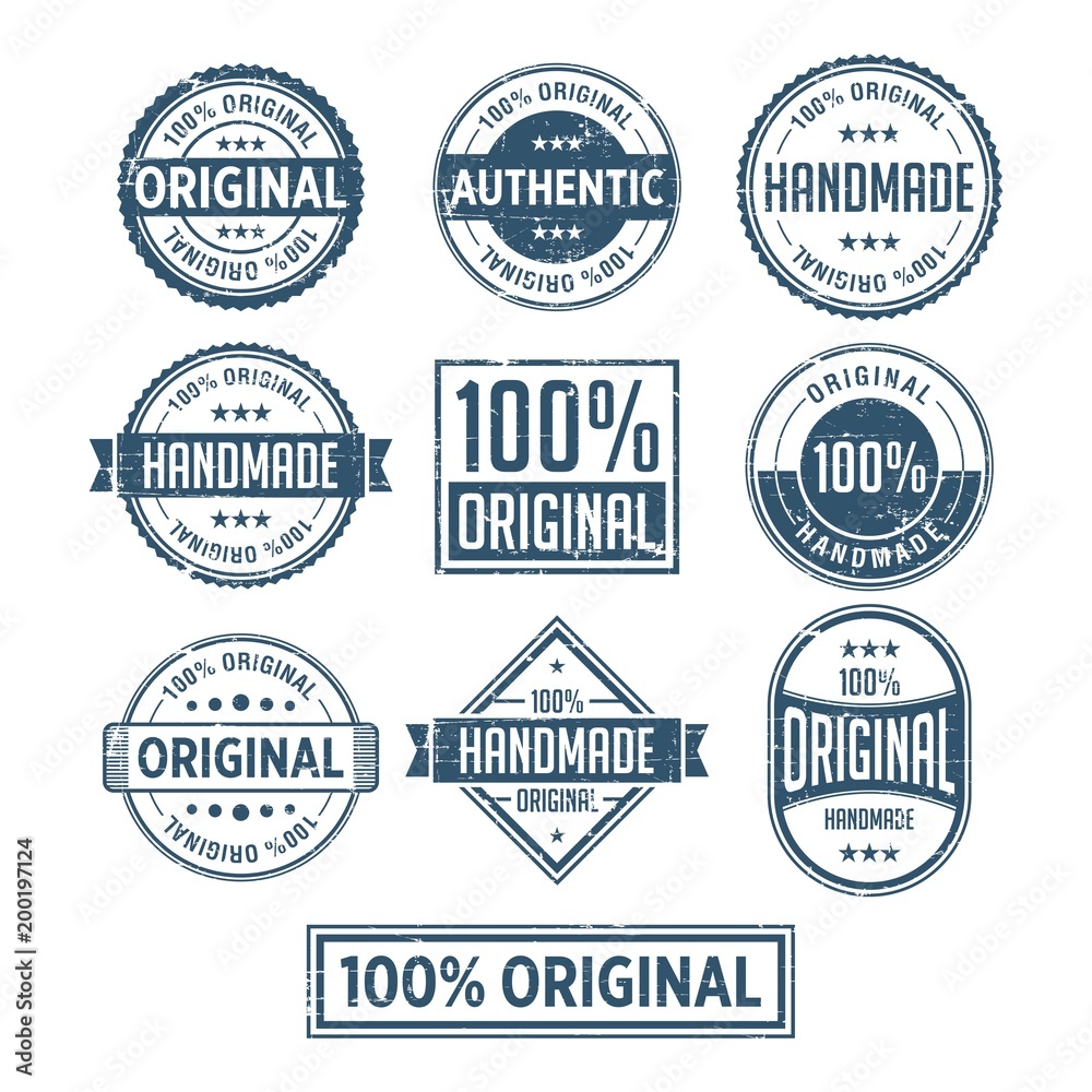 100% Original Handmade Authentic Label Badge vector - obrazy, fototapety, plakaty 