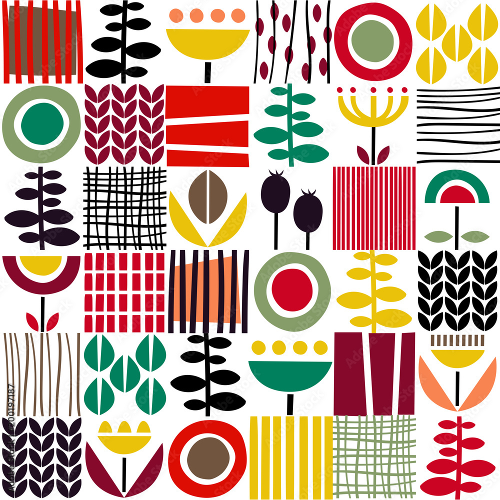 Folk art pattern in Scandinavian, Nordic style