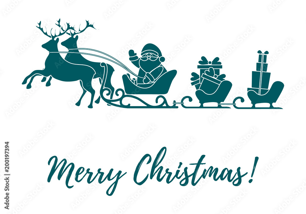 Santa Claus with Christmas presents in sleighs with reindeers. New Year and Christmas illustration. Santa Claus with Christmas presents in sleighs with reindeers. New Year and Christmas illustration.