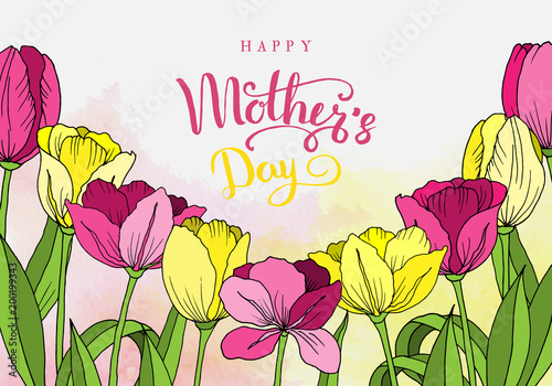 Happy mother's day. Greeting card with mother's day. Floral background.