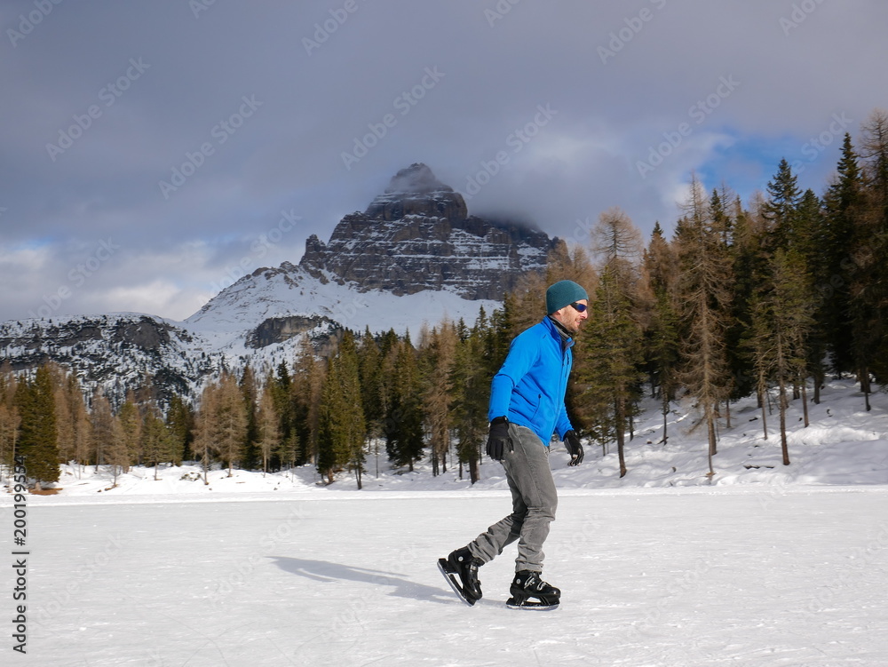 Skating on Lago d'Antorno in the Dolomites