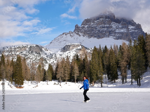 Skating on Lago d'Antorno in the Dolomites