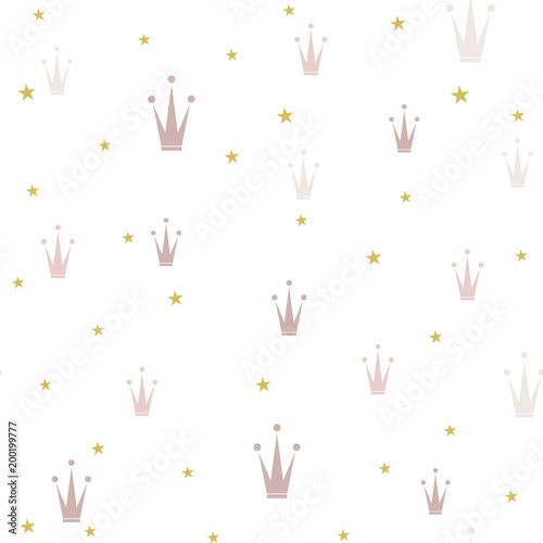 Princess Crown. Seamless repeating pattern. Diadem princess isolated on white background. V