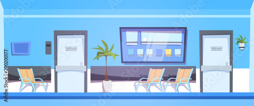 Hospital Waiting Room With Empty Seats Interior Clinic Hall Background Banner Flat Vector Illustration