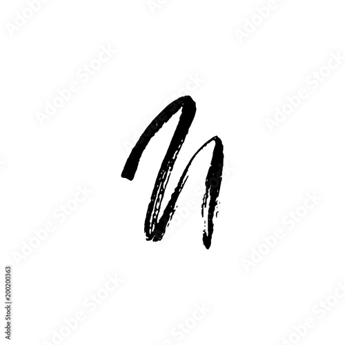 Letter U. Handwritten by dry brush. Rough strokes textured font. Vector illustration. Grunge style elegant alphabet.