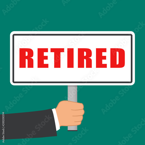 retired word sign flat concept