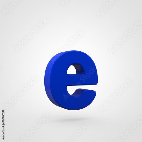 Plastic blue letter E lowercase isolated on white background.