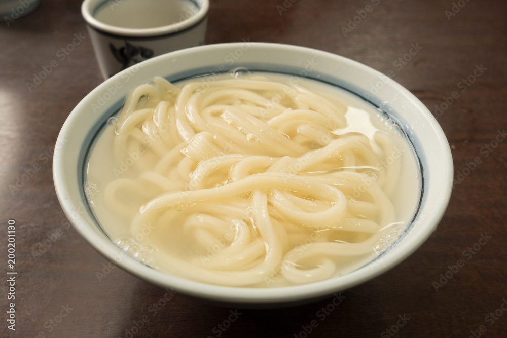Kamaage-Udon(Japanese noodle) at a famous Udon restaurant in Kagawa, Japan Kamaage-Udon(Japanese noodle) at a famous Udon restaurant in Kagawa, Japan