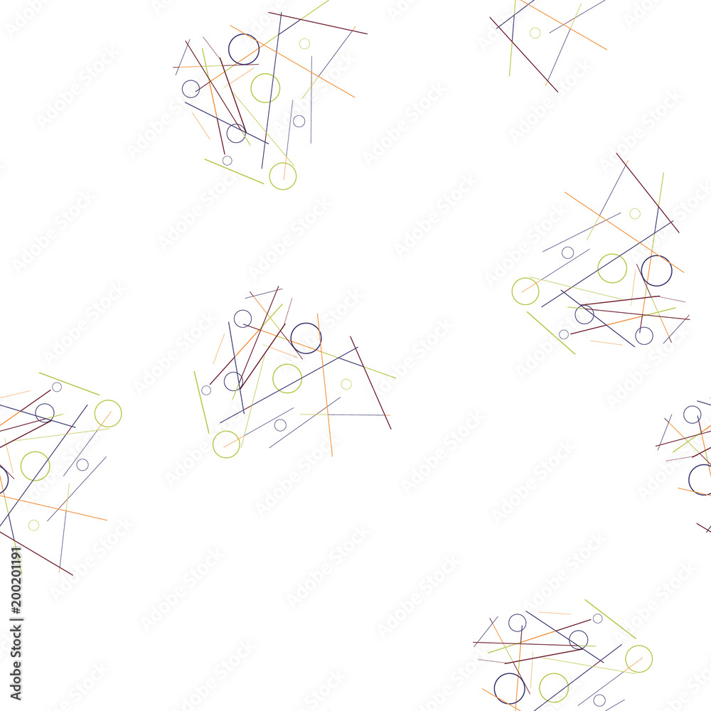 Obraz premium Geometric Memphis Background. Simple Pattern for Postcard, Print, Banner or Poster. Seamless texture. Modern Abstract Background with Rings and Lines. Vector Texture in Trendy Minimalistic Style