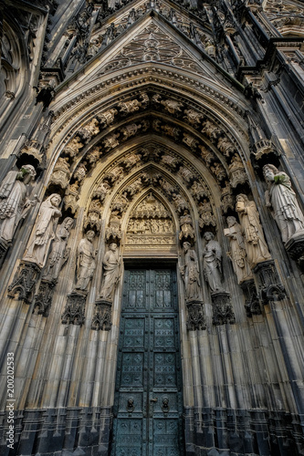 Front view of main entrance to the Cologne Cathedral, Germany