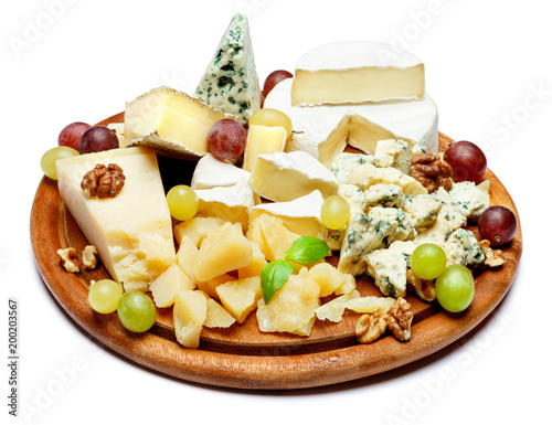 Cheese plate with Assorted cheeses Camembert, Brie, Parmesan blue cheese, goat