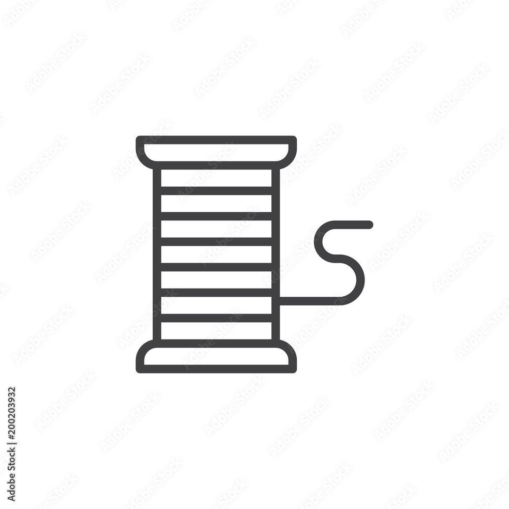 Thread spool outline icon. linear style sign for mobile concept and web design. Tailoring simple line vector icon. Symbol, logo illustration. Pixel perfect vector graphics Thread spool outline icon. linear style sign for mobile concept and web design. Tailoring simple line vector icon. Symbol, logo illustration. Pixel perfect vector graphics