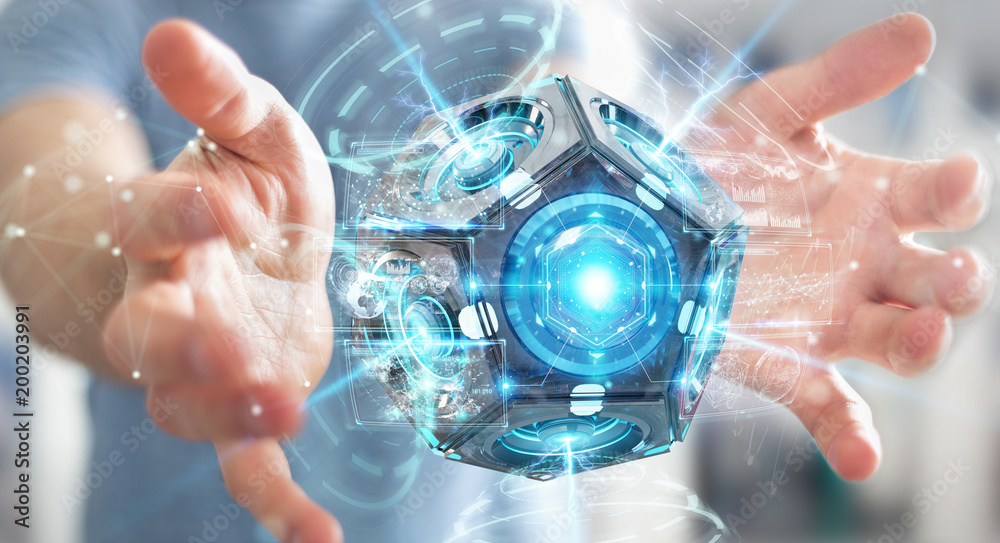 Businessman using futuristic drone security camera 3D rendering Businessman using futuristic drone security camera 3D rendering