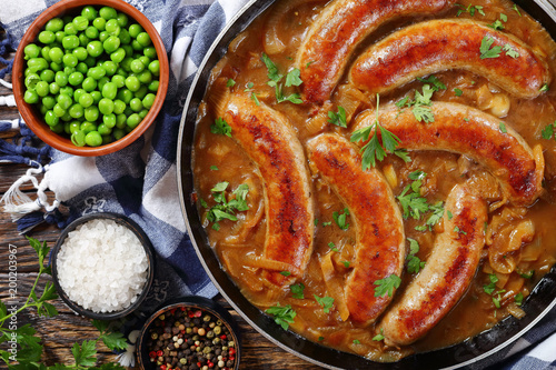 juicy fried hot sausages with brown crust