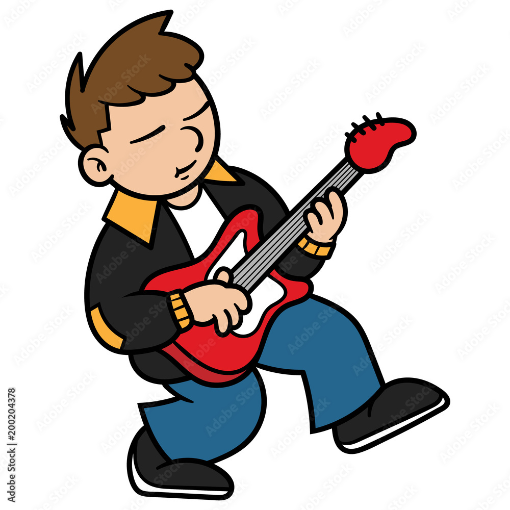 Cartoon Bass Guitar Player Stock Vector | Adobe Stock