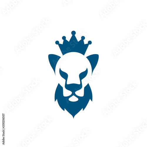 Fototapeta Naklejka Na Ścianę i Meble -  Lion head with beard and crown icon. Lion king logo idea for the business card, branding and corporate identity.