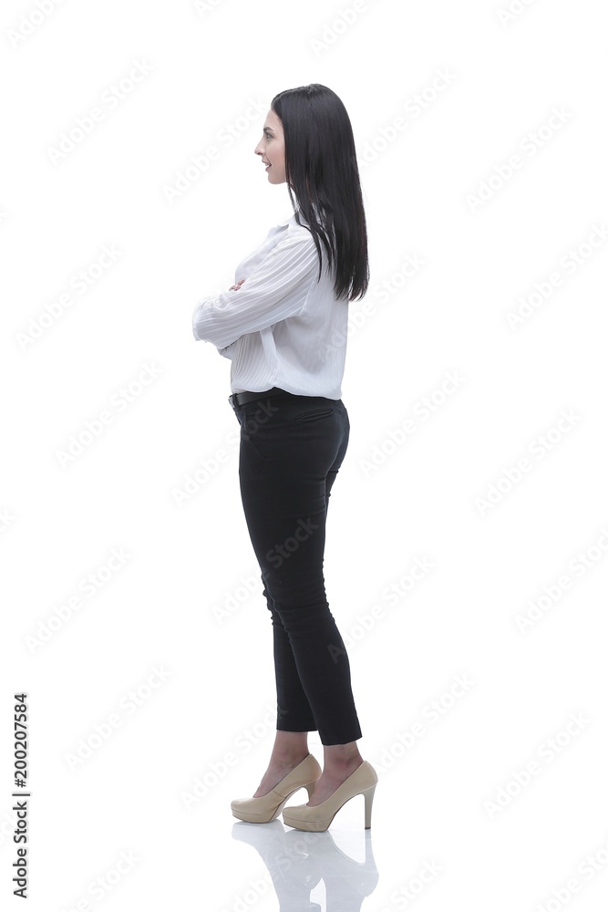 side view. in full growth. successful young business woman side view. in full growth. successful young business woman