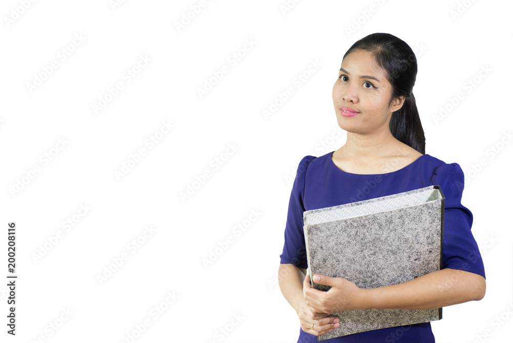 Young business woman holding a file, isolated on white background with clipping paths Young business woman holding a file, isolated on white background with clipping paths