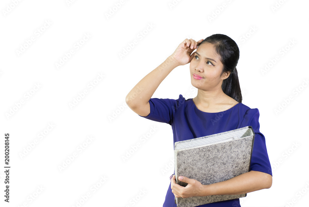 Young business woman holding a file, isolated on white background with clipping paths Young business woman holding a file, isolated on white background with clipping paths