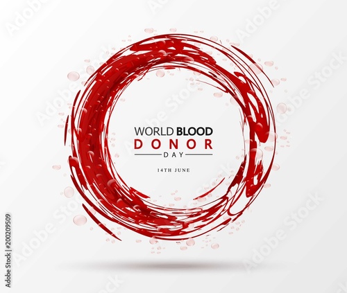 Creative Blood Donor Day motivation information donor poster. Vector illustration of Donate blood concept for World blood donor day-June 14. Medical design elements.Flyer with Red Drops.