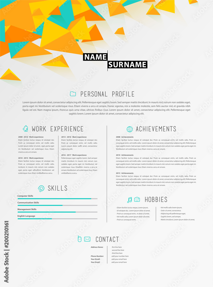 Creative simple cv template with colorful circles shapes.