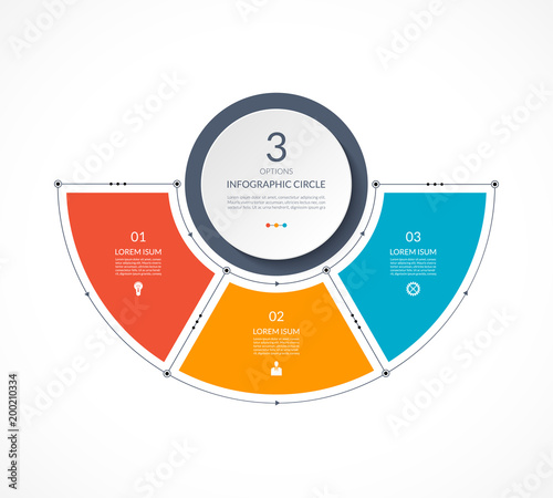 Infographic semi circle in thin line flat style. Business presentation template with 3 options, parts, steps. Can be used for cycle diagram, graph, round chart.