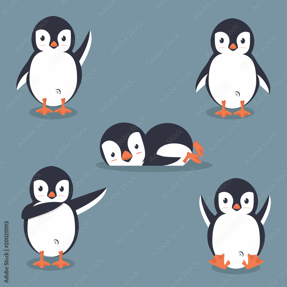 Fototapeta premium Collection of cartoon penguin vector